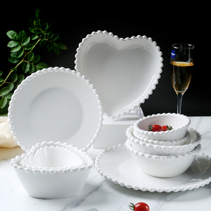 北欧创意珠边牛排盘INS风餐具西餐盘早餐盘陶瓷爱心碗碟套餐家用