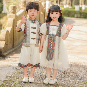 异域风情服装儿童汉服民族风女童西域公主裙演出服装壮族傣族男童
