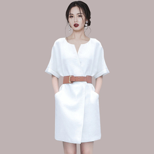 气质职业OL白色连衣裙女2022年夏装新款时尚休闲收腰显瘦裙子女装