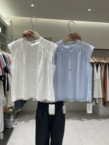 十三行夏装女新款韩系减龄坎肩宽松衬衣白色无袖立领甜美chic衬衫