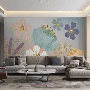 美式8D立体电视背景墙布5D轻奢植物花朵墙纸沙发卧室客厅无缝壁画