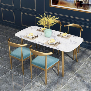 轻奢大理石餐桌简约小户型家用一桌四椅组合白金色北欧长方形定制