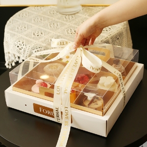 九宫格蛋糕盒子甜品法式切块慕斯蛋挞肉松小贝透明打包盒金卡透明