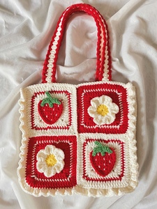 手工编织DIY钩针材料包草莓花花包包自制礼物单肩包钩织解闷可爱