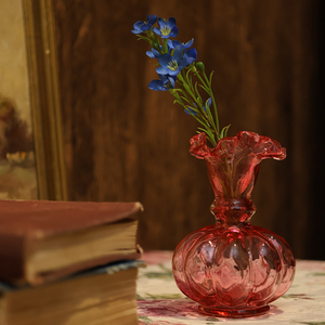 花瓶ins田园风高颜值芬顿老玻璃家用插花欧式小精致复古奢华中古