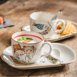 日式早餐餐具一人食套装单人陶瓷可爱燕麦牛奶杯子早餐杯可微波炉