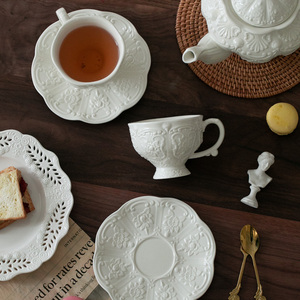 法式浮雕蝴蝶花宫廷风茶壶红茶杯 下午茶 陶瓷欧式茶具 咖啡杯碟