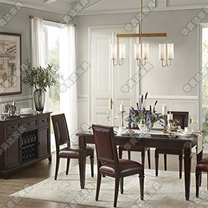 上海华美达家具美式实木长方形餐桌椅组合定制大理石桌面一桌4椅