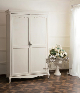 出口法国家具美式乡村白色做旧仿古实木衣柜衣橱法式雕花两门衣柜