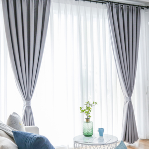 灰色窗帘布卧室家用遮阳全遮光北欧简约现代飘窗落地隔热防晒布料