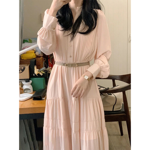 sandro moscoloni2023年新款春装长裙设计惊艳粉色衬衫连衣裙子女