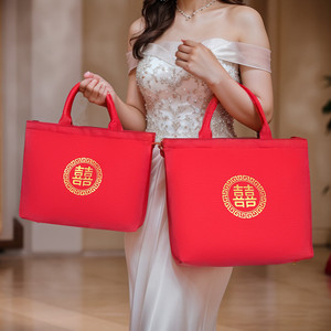 婚包红色帆布袋结婚专用装红包包收礼金袋彩礼钱手提袋送礼回礼袋