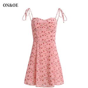 ONOE2024夏季新款法式度假风沙滩裙粉色碎花茶歇短款吊带连衣裙女