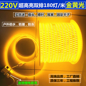 220V金黄光超高亮双排LED灯带贴片2000K金黄色家用灯带户外工程米