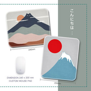 日系鼠标垫插画式猫咪富士山和风素雅文艺个性创意小号布锁边包邮