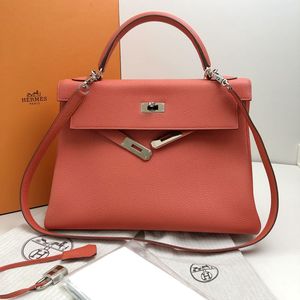 二手爱马仕Hermes Kelly32 9T火焰红银扣全套T刻单肩斜挎手提女包