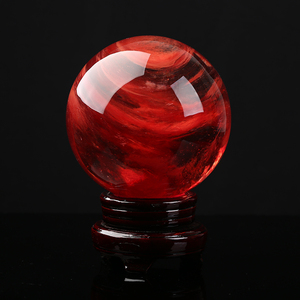 天然红水晶球摆件原石熔炼鸿运水晶球开业礼品办公桌摆件家居饰品