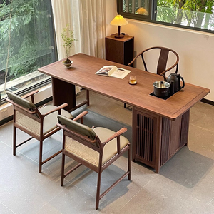 新中式黑胡桃木茶桌家用小茶台烧水壶嵌入式阳台茶几禅意茶室家具