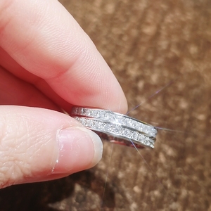 S925银18K金高碳钻石戒指女双层方圆叠加INS风食指戒指环饰品礼物