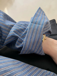 韩版男友风蓝色竖条纹衬衫女2024春季新款叠穿上衣今年流行衬衣潮