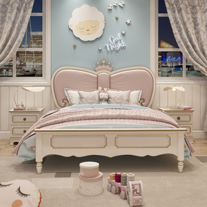 轻奢儿童床女孩粉色1米2小户型卧室儿童房现代简约美式皇冠公主床