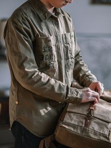 美式复古工装水洗衬衫男士军事风经典潮牌做旧多口袋长袖青年衬衣
