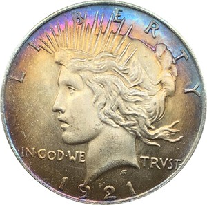 美国1元和平鸽1921自由女神铜镀银五彩包浆仿古工艺品银元银币