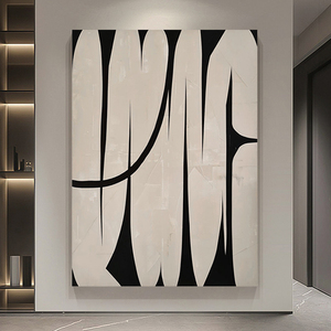 手绘油画抽象黑白线条玄关装饰画现代简约客厅沙发背景墙大幅挂画