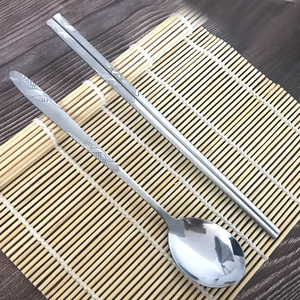 韩国不锈钢勺筷套装实心扁宽韩式便携筷子勺子料理专用餐具