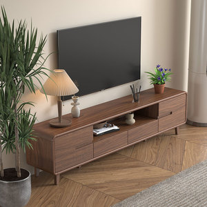 客厅实木框电视机柜简约现代家用新中式小户型胡桃木色茶几组合柜