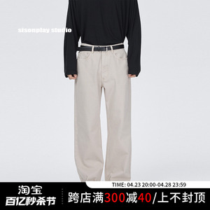 sisonplay【设计师男装】100%棉宽松直筒休闲极简五袋牛仔长裤