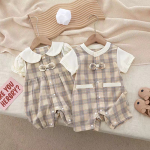 夏季新款2024纯棉短袖婴儿新生儿连体衣爬行服男女宝宝双胞胎衣服