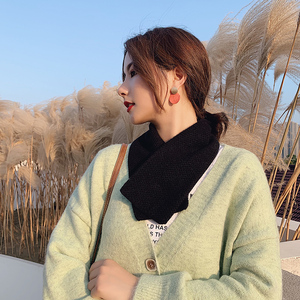 韩国秋冬可爱女黑色针织毛线小围巾灰色假领子白色脖颈套护颈围脖