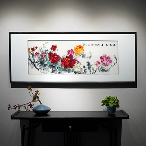 新中式风格纯手工苏绣刺绣画牡丹图国色天香沙发背景墙客厅装饰画