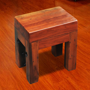 老船木凳子 实木 四脚长方形家用简约方凳小板凳鲁班凳矮凳新中式