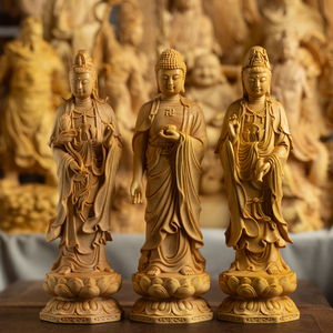 黄杨木雕居家供奉观世音菩萨阿弥陀佛如来佛像西方三圣家用摆件