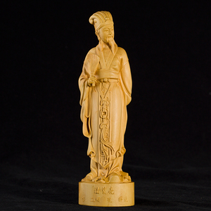 黄杨木雕刻工艺品人物摆件家居装饰三国名人木雕像诸葛亮孔明送礼