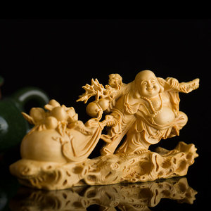 黄杨木雕刻弥勒佛中式家居装饰根雕汽车工艺品摆件实木文玩手把件