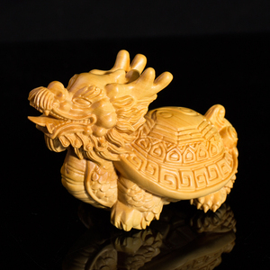 小叶黄杨木雕刻手工艺品摆件中式实木质把玩物件文玩收藏把件龙龟