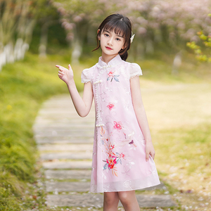 女童连衣裙2022新款夏装儿童旗袍时髦洋气女孩中国风汉服公主裙子