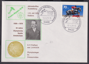 12655 德国1978 邮票 奥运会马术冠军 弗赖赫尔 纪念封 款1