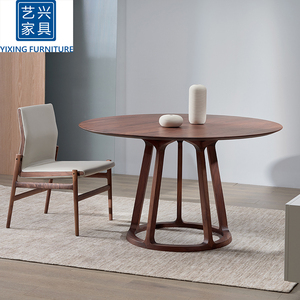 北美黑胡桃圆餐桌家用现代简约红橡木四人六人实木饭桌椅定制组合