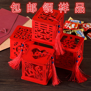 中式喜糖盒结婚中国风创意喜字糖果包装盒子木质回礼糖盒镂空新款