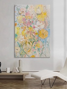 法式奶油风花卉莫沙发抽象暖色兰迪装饰画卧室客厅背景墙走廊挂画