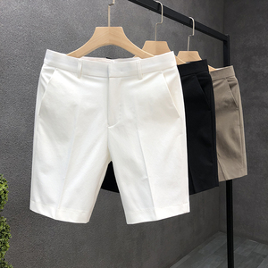 高级感轻商务西装短裤男白色修身直筒五分裤男士夏季薄款休闲中裤