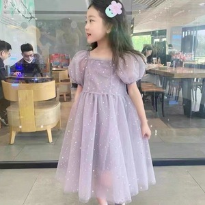女童连衣裙夏装2024新款儿童洋气仙气公主长裙紫色小女孩蓬蓬纱裙