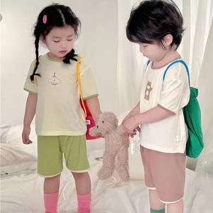 儿童睡衣夏季薄款兄妹装男童女童韩版卡通宝宝短袖短裤家居服套装
