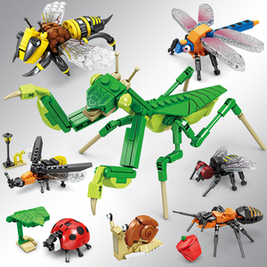 开智积木动物昆虫男孩拼装玩具益智力螳螂模型儿童小颗粒拼图拼插