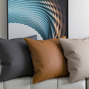 编织纹理皮革抱枕高级感现代简约轻奢沙发靠枕样板房靠垫靠包纯色
