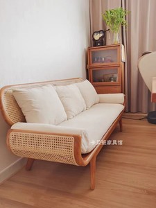 日式实木藤编沙发简约现代三人沙发椅家用客厅单人双人位藤编椅子